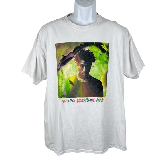 Youngboy Never Broke Again Shirt Men Extra Large White Green Graphic S/S Tee - Picture 1 of 9